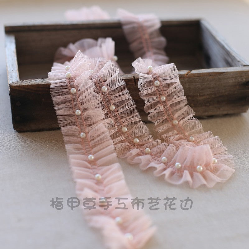 Wholesale  Layer Mesh Lace Pleated Bead Lace Bead Lolita Hair Belt Decorative Yarn Edge